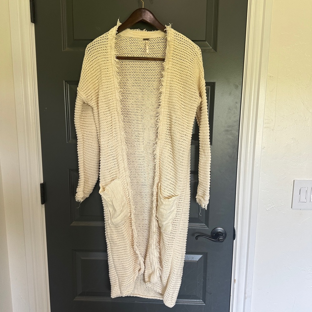 Free People Cream Crochet Cardigan Sweater